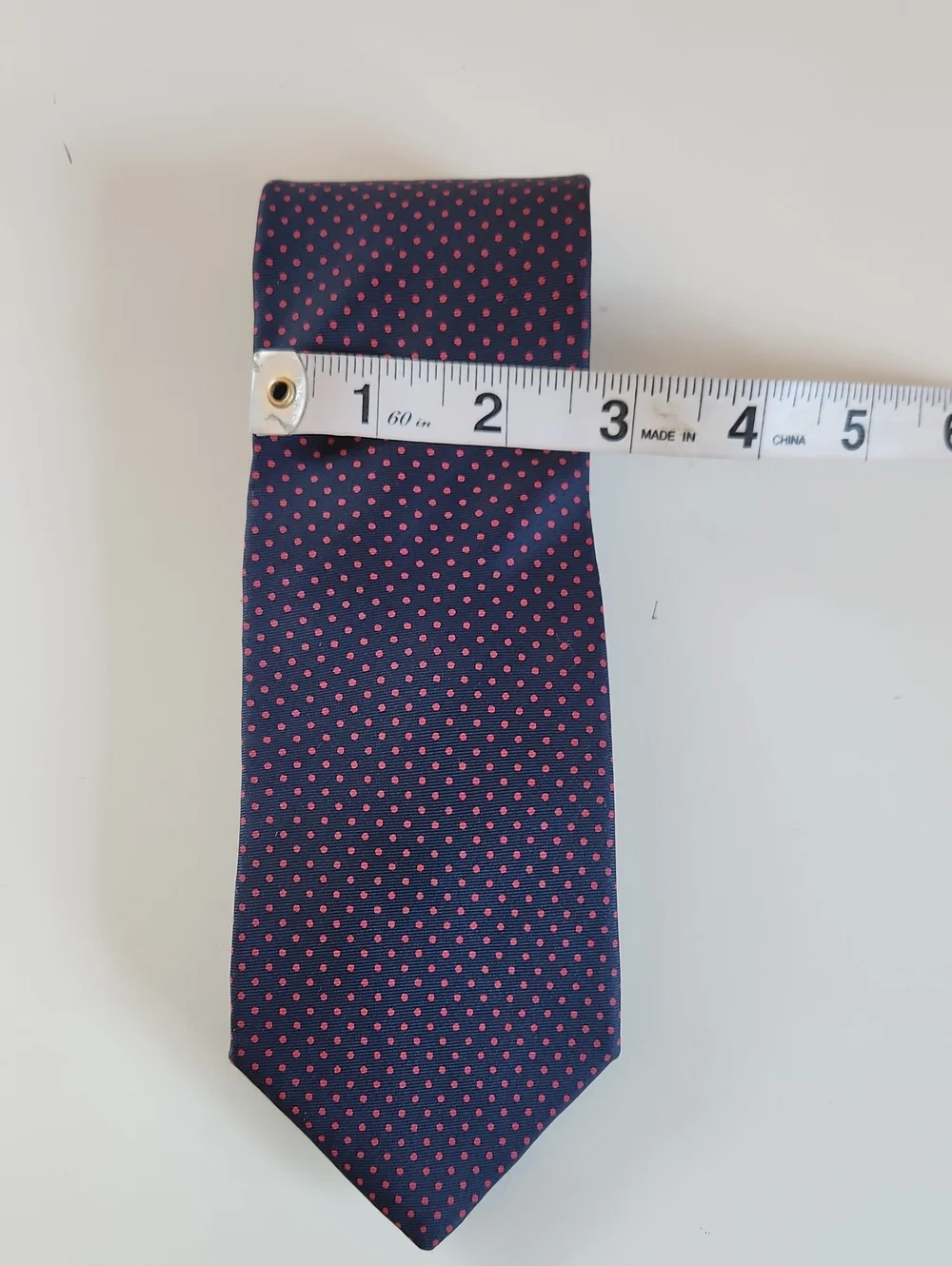 Duxbury Ltd. Navy Blue Red Polka Dot Silk Tie Classic Business Necktie